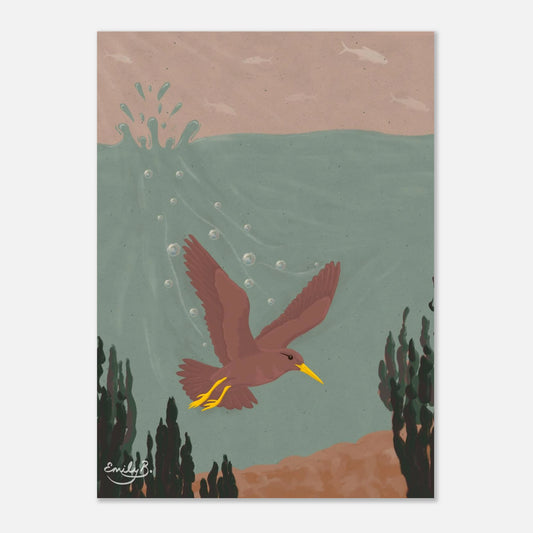 Diving Bird unframed artwork capturing a surreal reversal of sky and water habitats