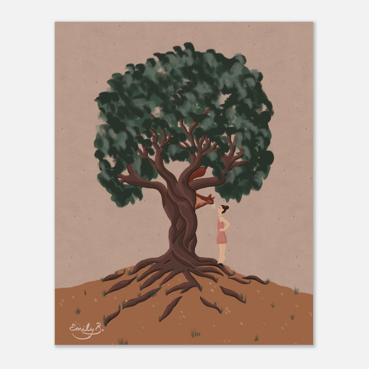 Detail of the girl in a pink dress from the Conversational Squirrel unframed art print