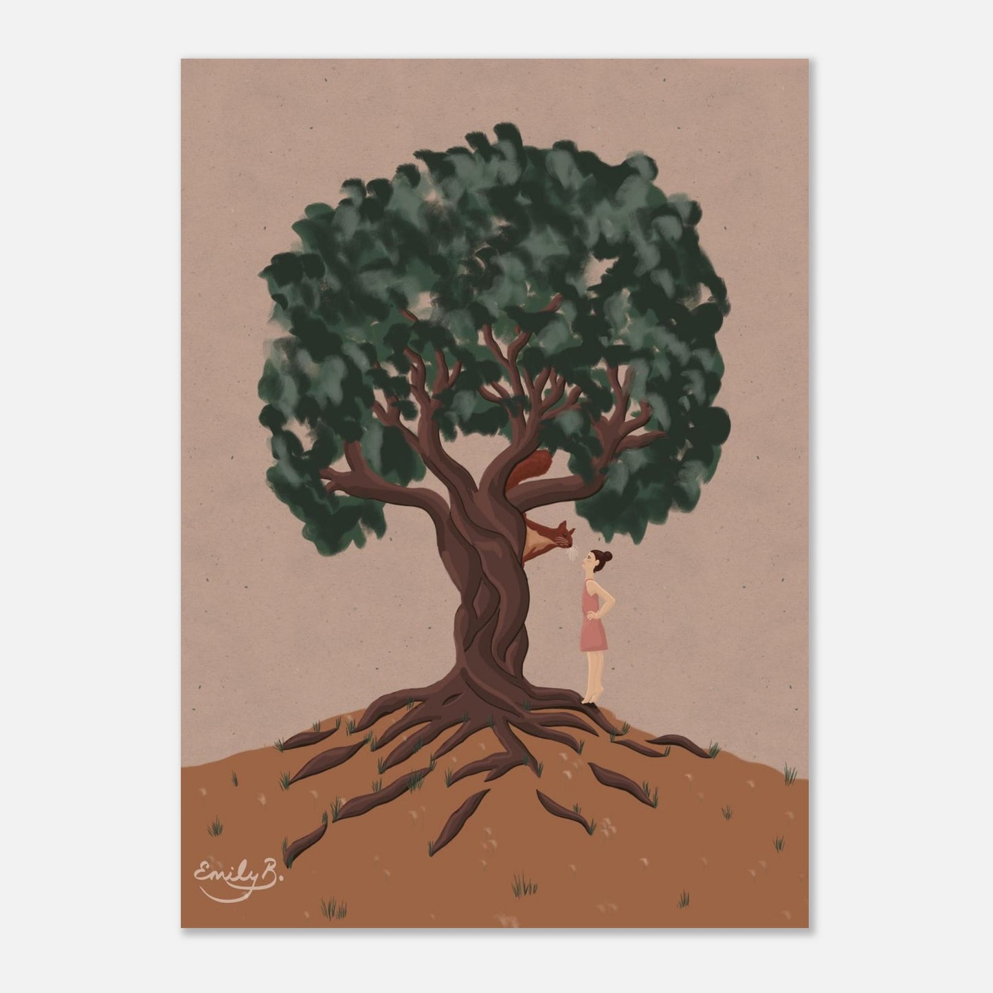 Close-up of the twisted tree roots in the Conversational Squirrel unframed art print