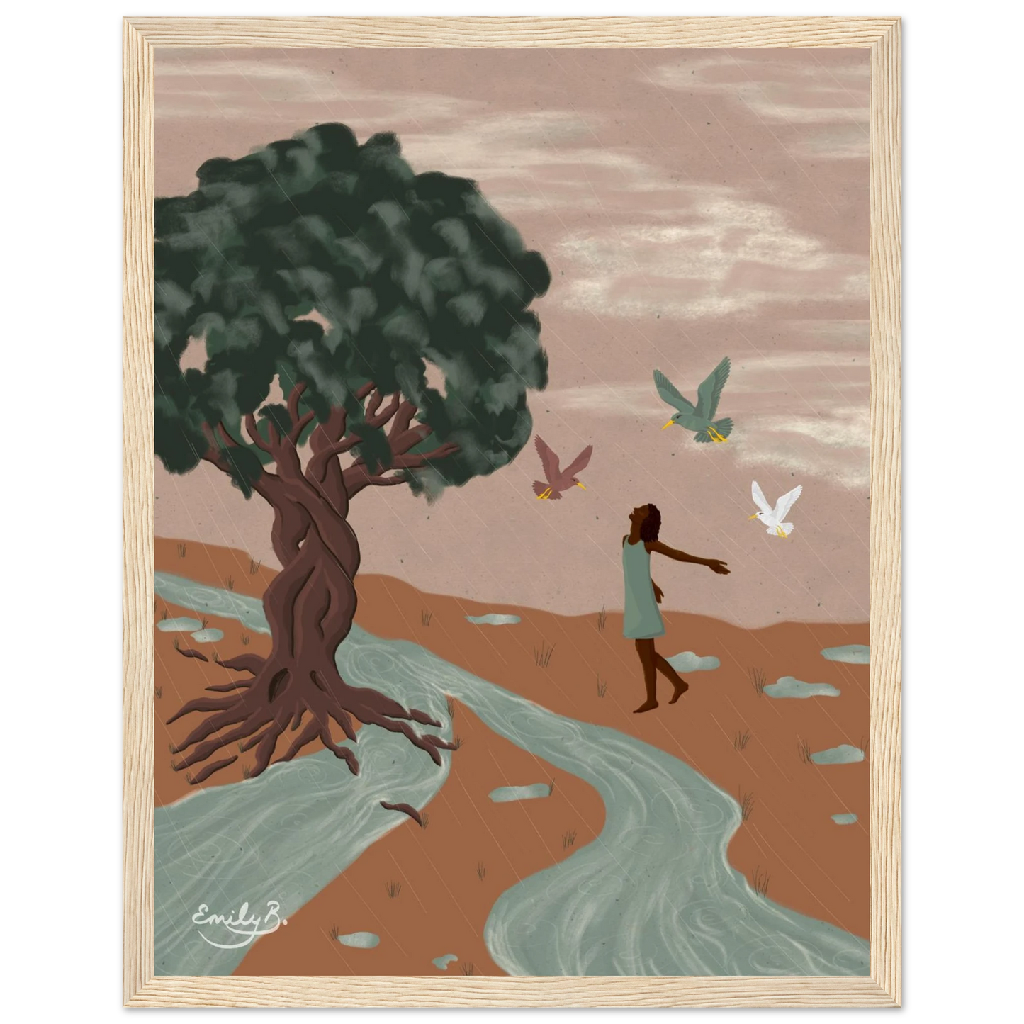 Framed art print from the Dancing Birds artwork in the Kindred Creatures collection