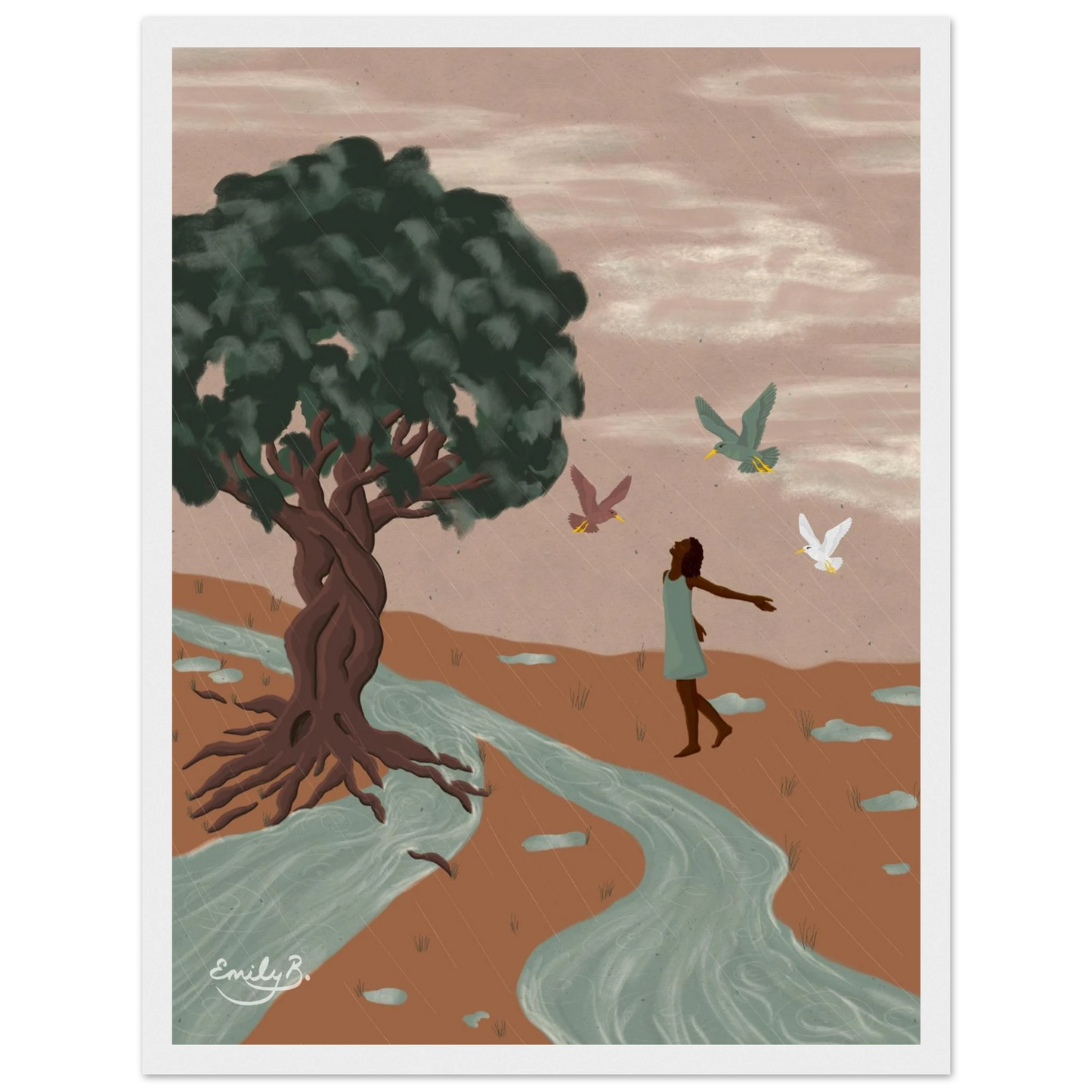 Illustrated framed art print exploring connection between people and nature