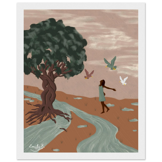 Framed illustrated art print designed to add movement and personality to a space