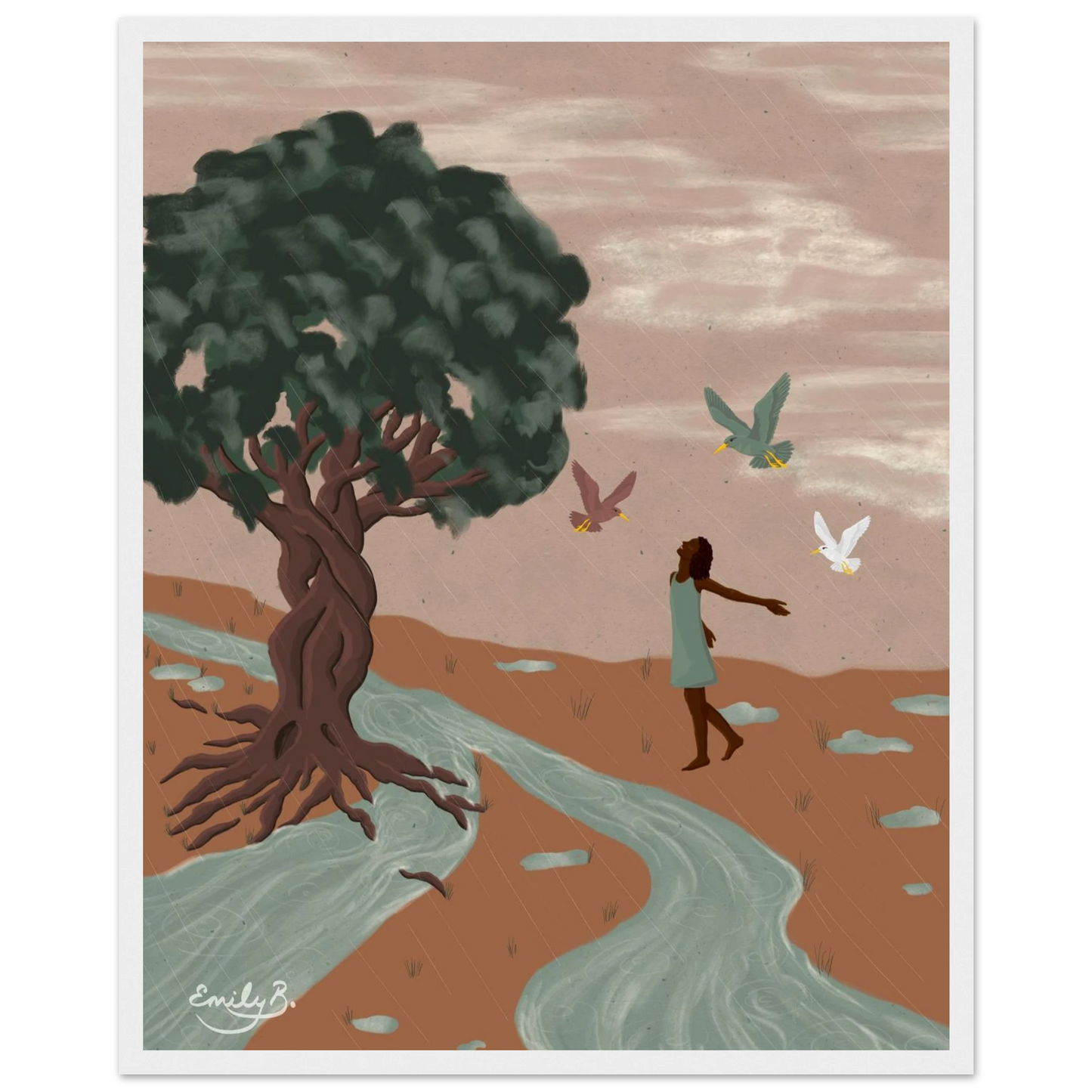 Clean front view of the Dancing Birds framed art print with no background distractions