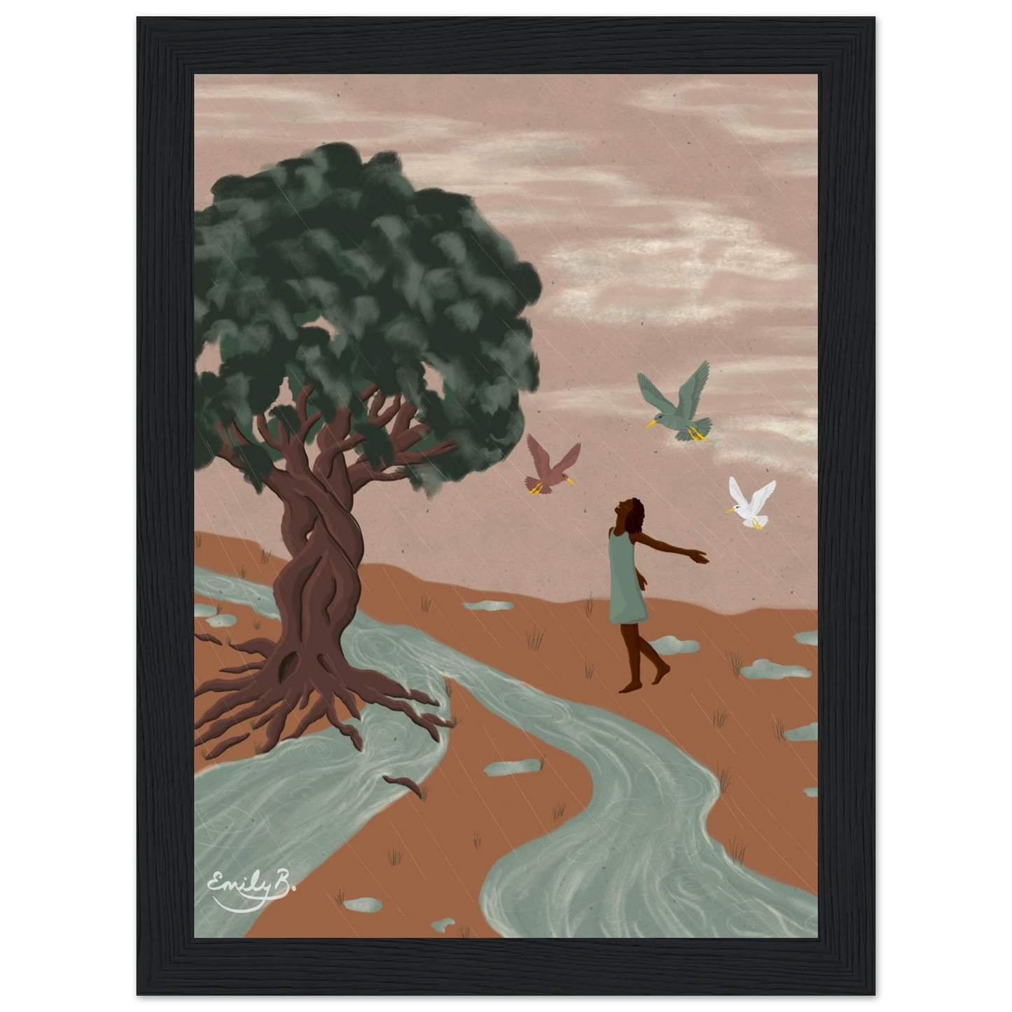 Front view of the Dancing Birds framed art print from the Kindred Creatures collection