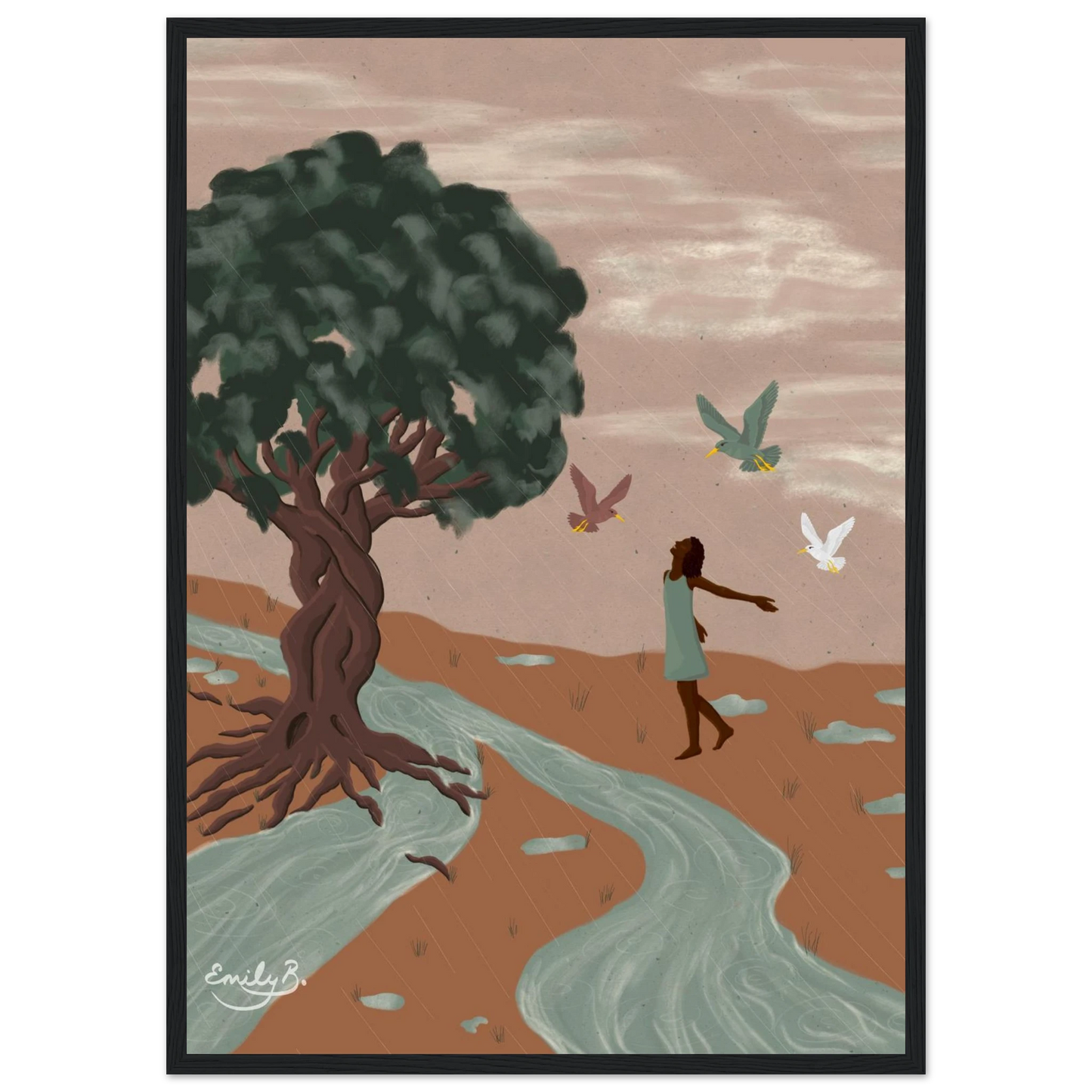 Illustrated framed art print featuring movement and connection