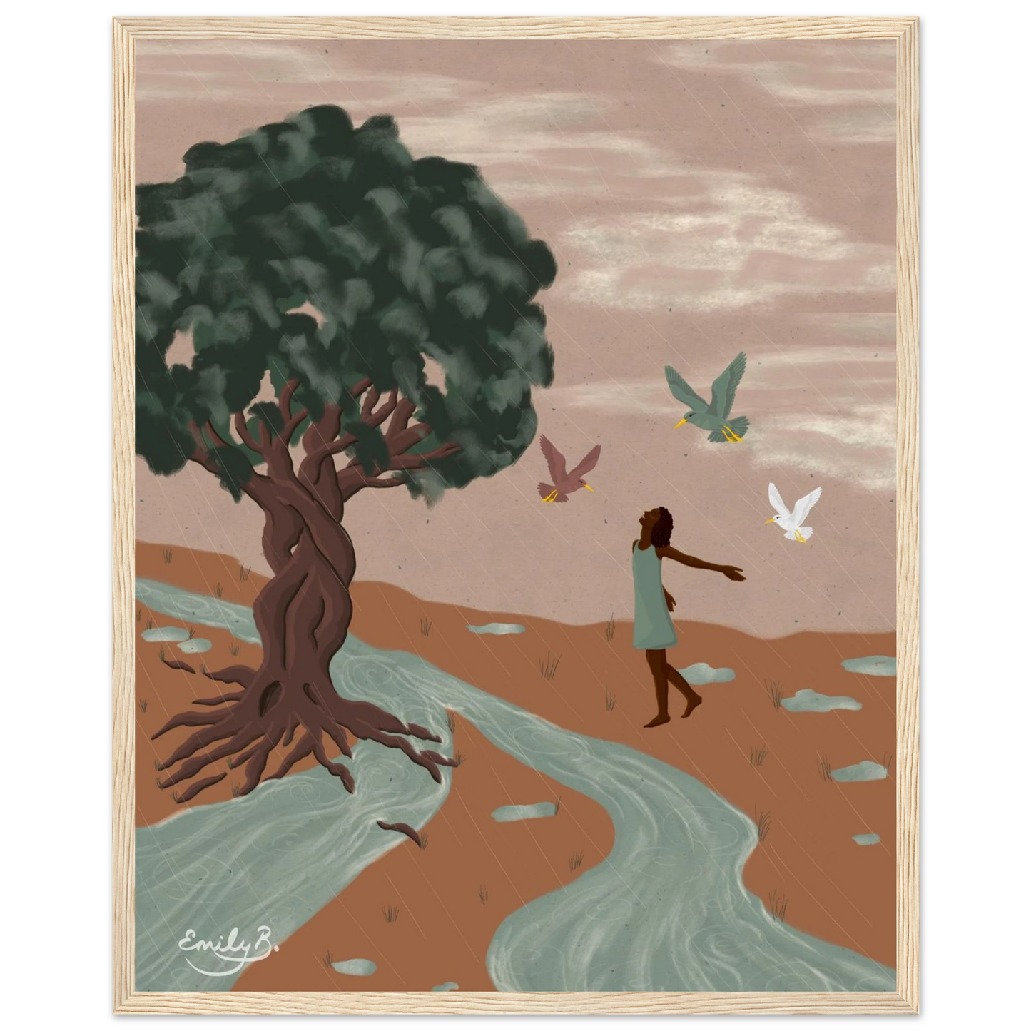 Modern framed illustrated art print designed for creative spaces
