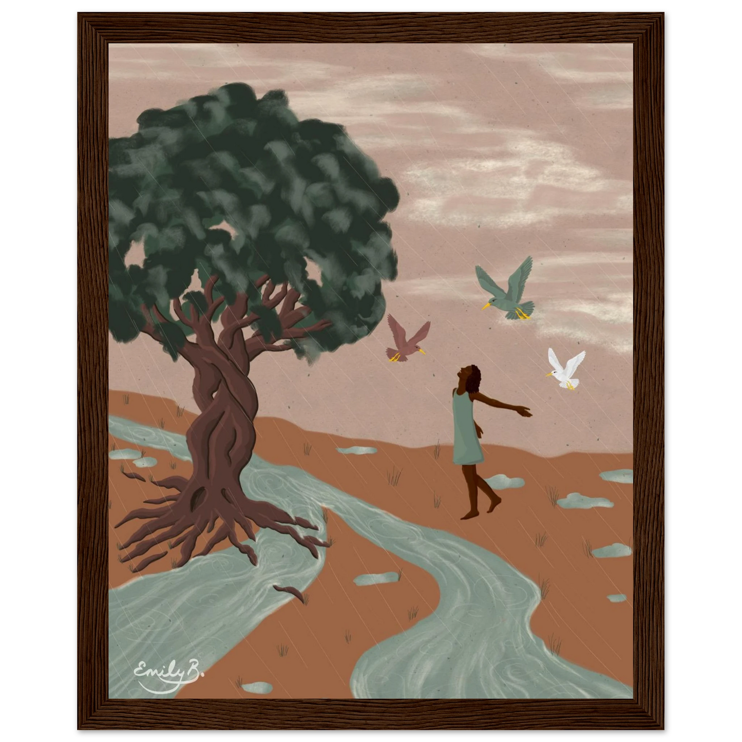 Dancing Birds framed art print displayed as illustrated wall decor