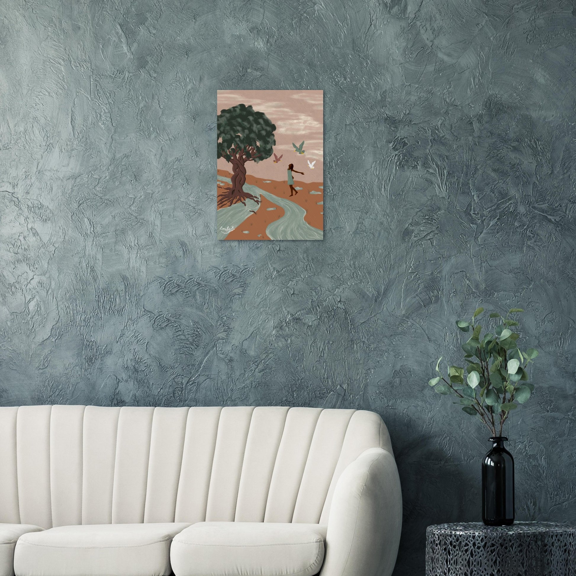 Front-facing view of the Dancing Birds art print from the Kindred Creatures collection by Emily B. Studio
