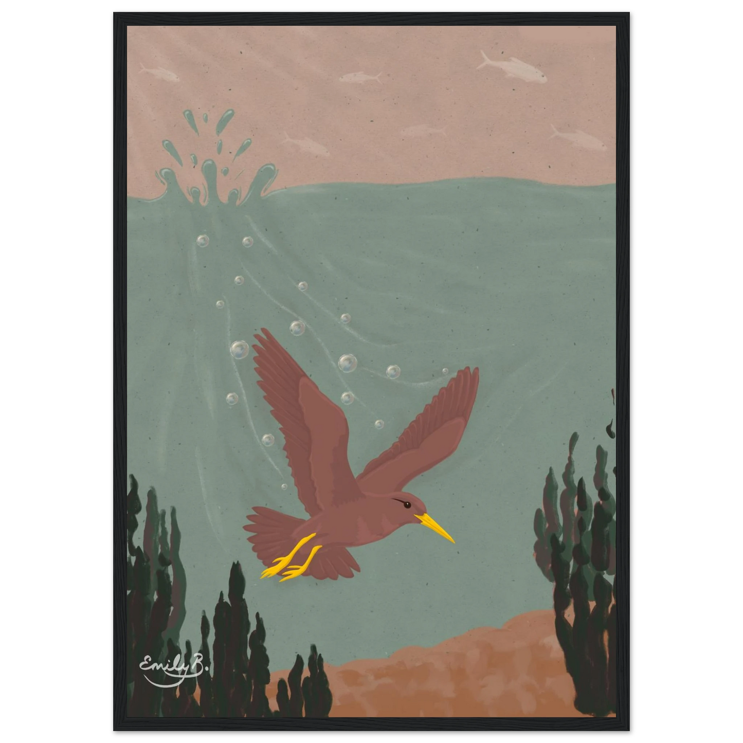 Diving Bird framed art print from the Kindred Creatures collection by Emily B Studio