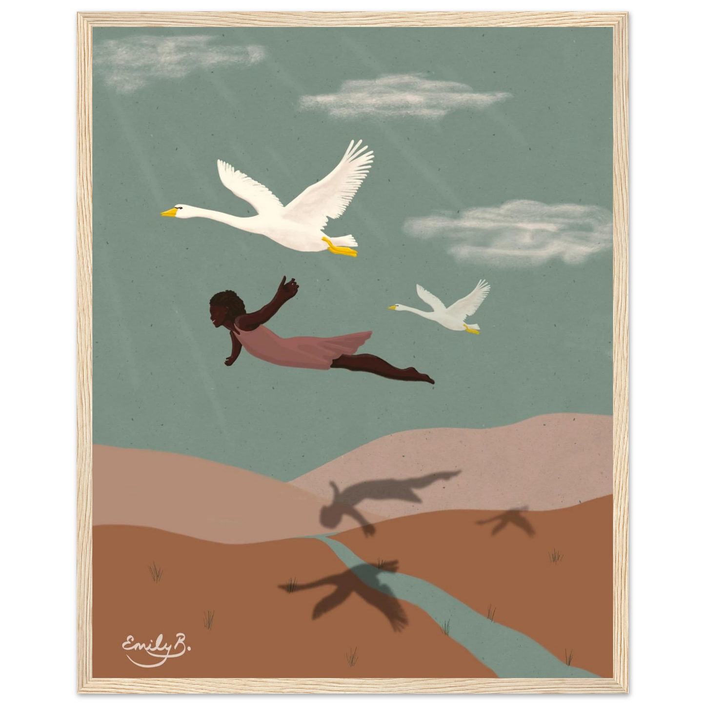 Framed illustrated art print designed to add movement and personality to a space