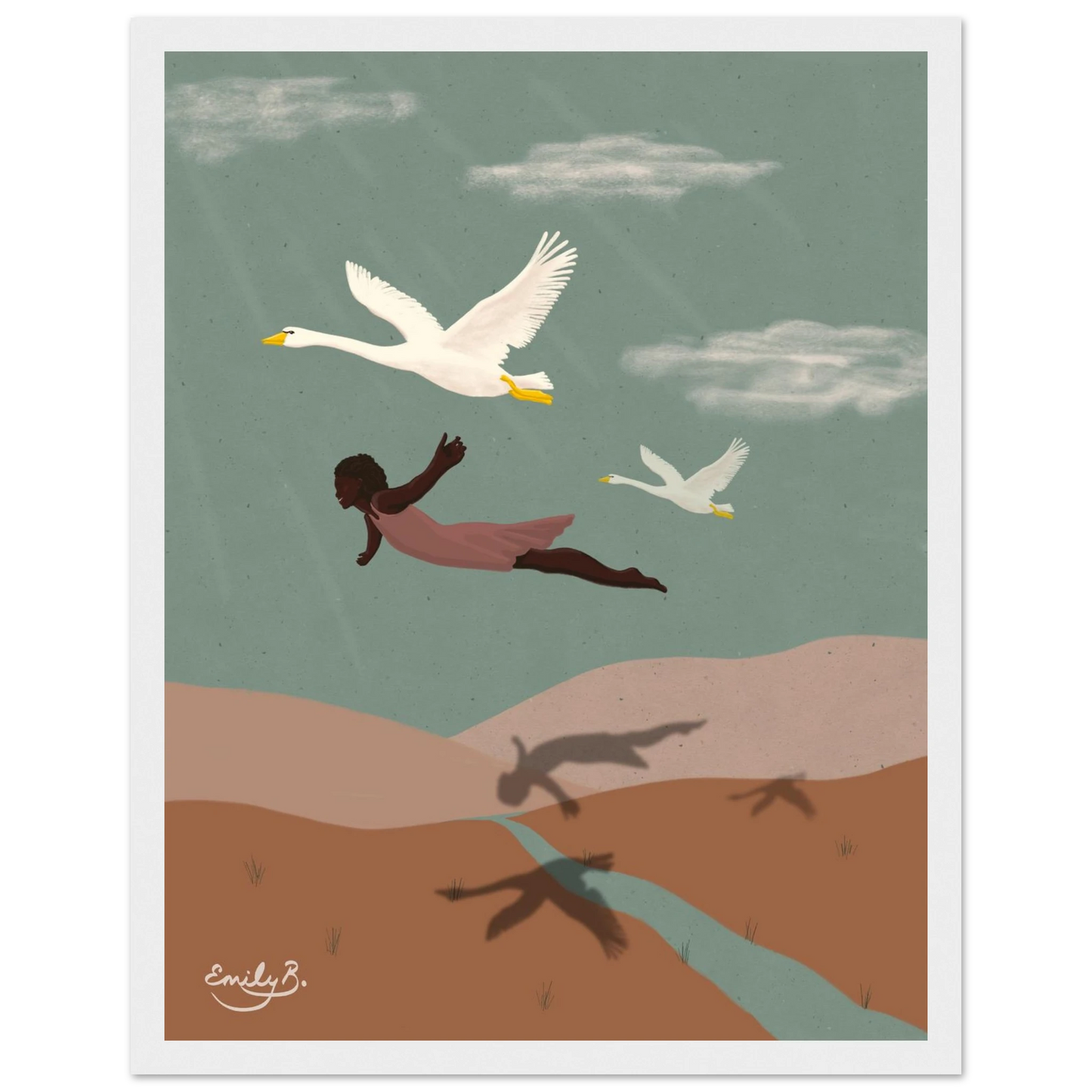 Storytelling focused framed art print by Emily B. Studio featuring flight and companionship