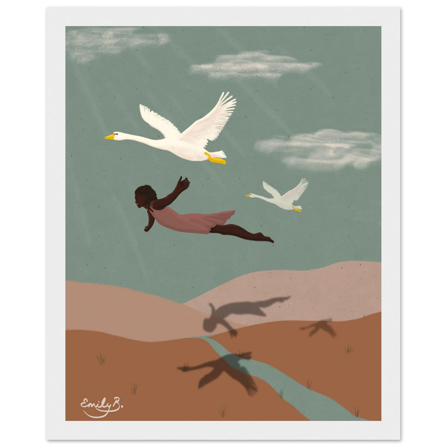 Flying With Swans framed art print displayed as illustrated wall decor