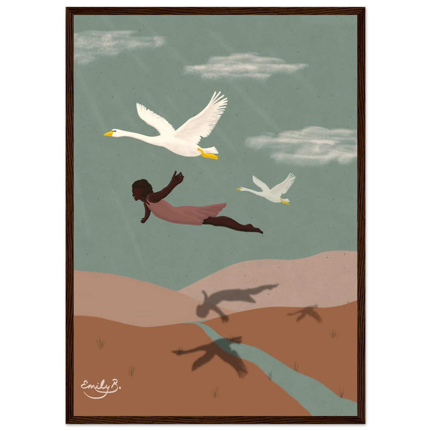 Framed Flying With Swans artwork from the Kindred Creatures collection