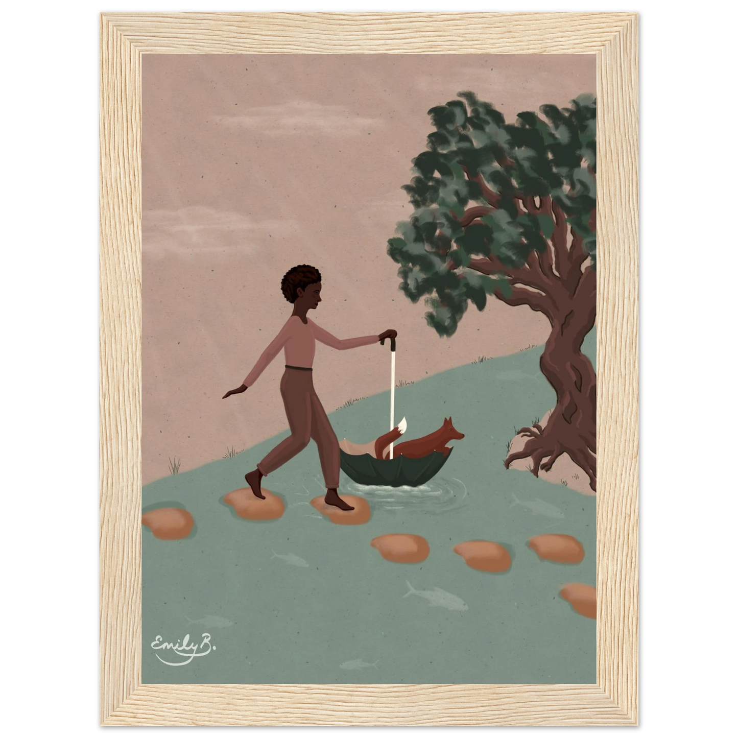 Fox and Friend framed art print designed for display in modern homes