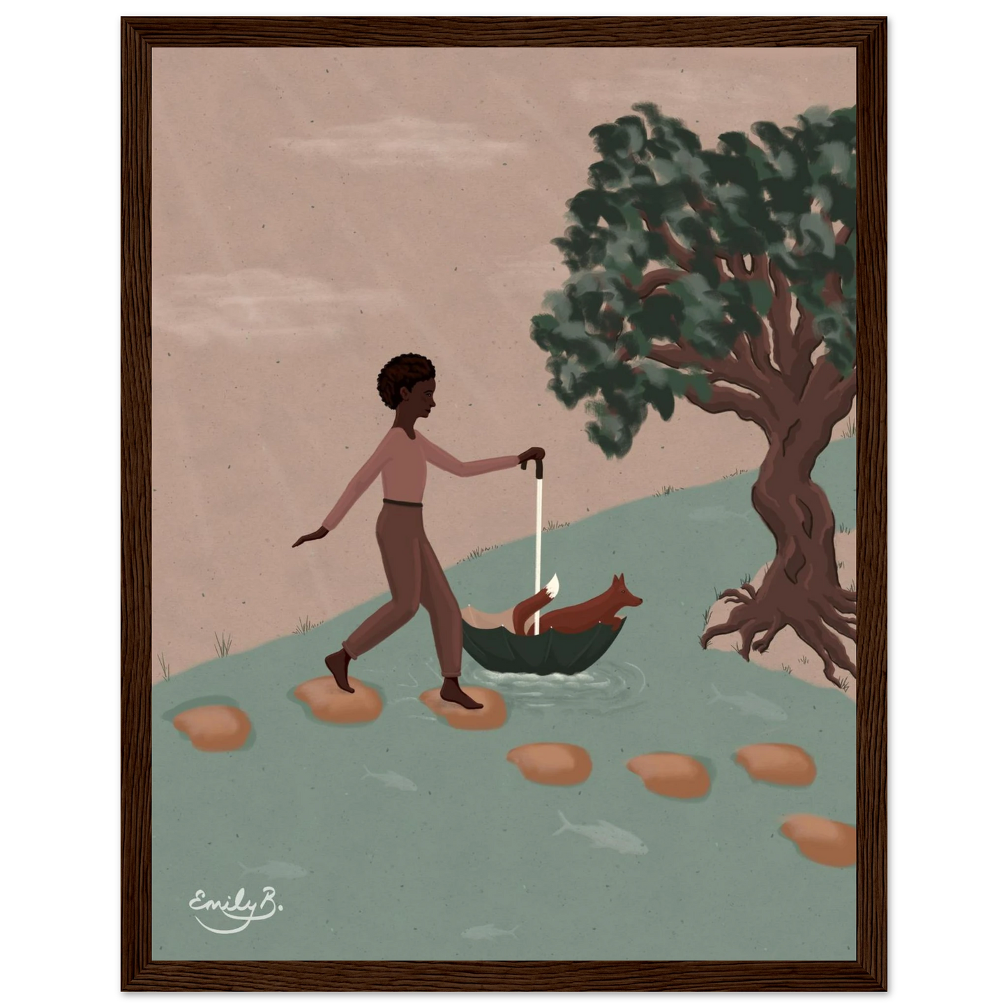 Fox and Friend framed art print from the Kindred Creatures collection by Emily B. Studio