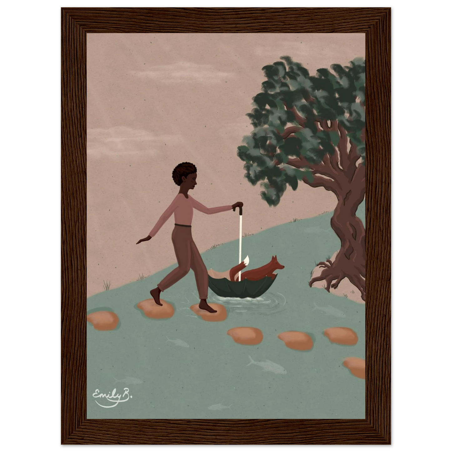 Fox and Friend framed art print in the Kindred Creatures illustration style