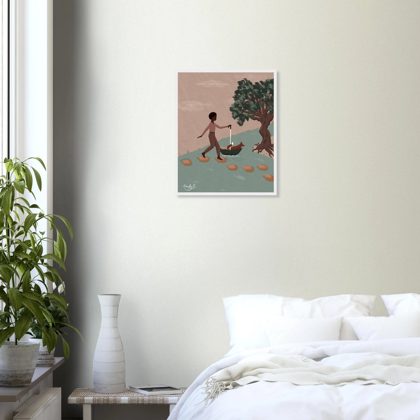 Fox and Friend framed art print styled in a modern interior setting