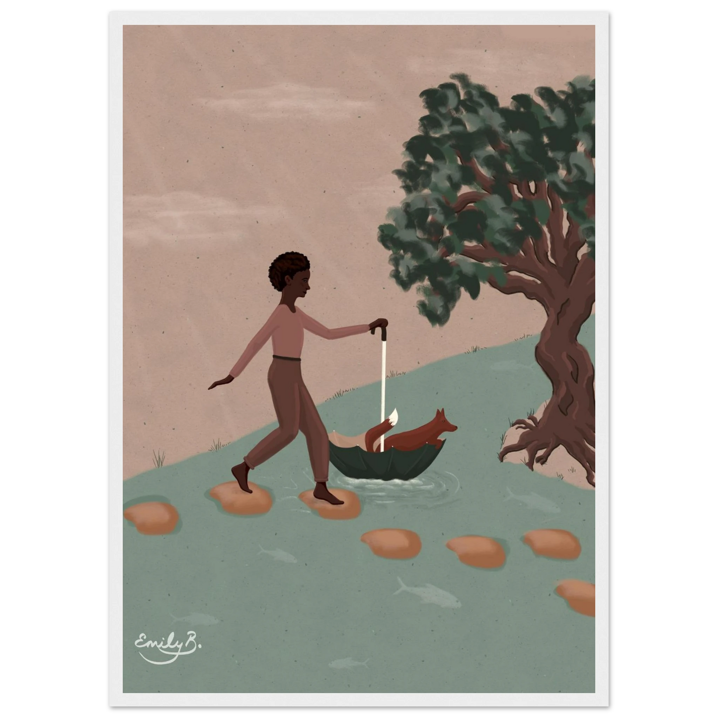 Fox and Friend framed art print focused on narrative illustration
