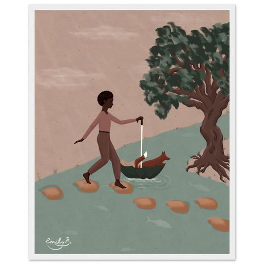 Studio image of the Fox and Friend framed art print by Emily B. Studio