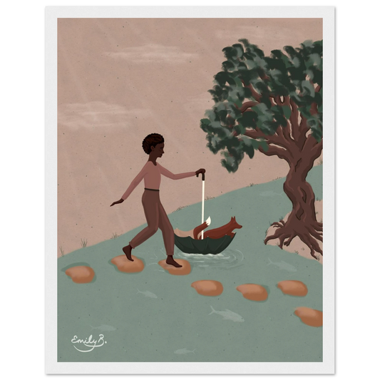 Fox and Friend framed wall art shown front view with detailed illustration