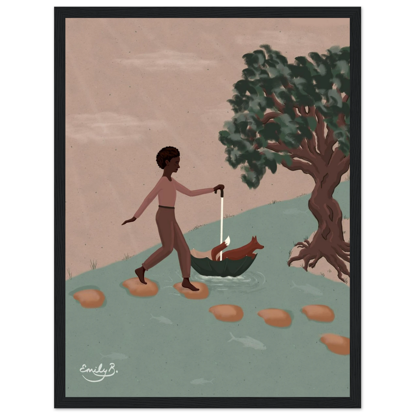 Fox and Friend framed wall art designed as a piece of illustrated storytelling