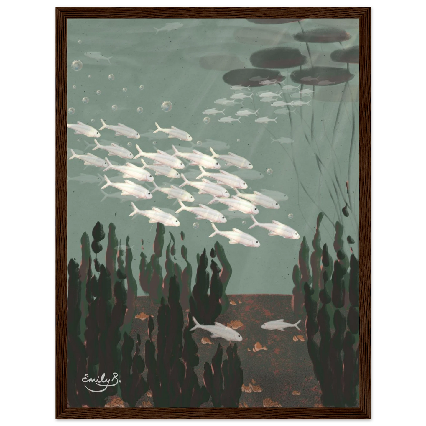 Just the Fish illustrated framed artwork inspired by underwater movement