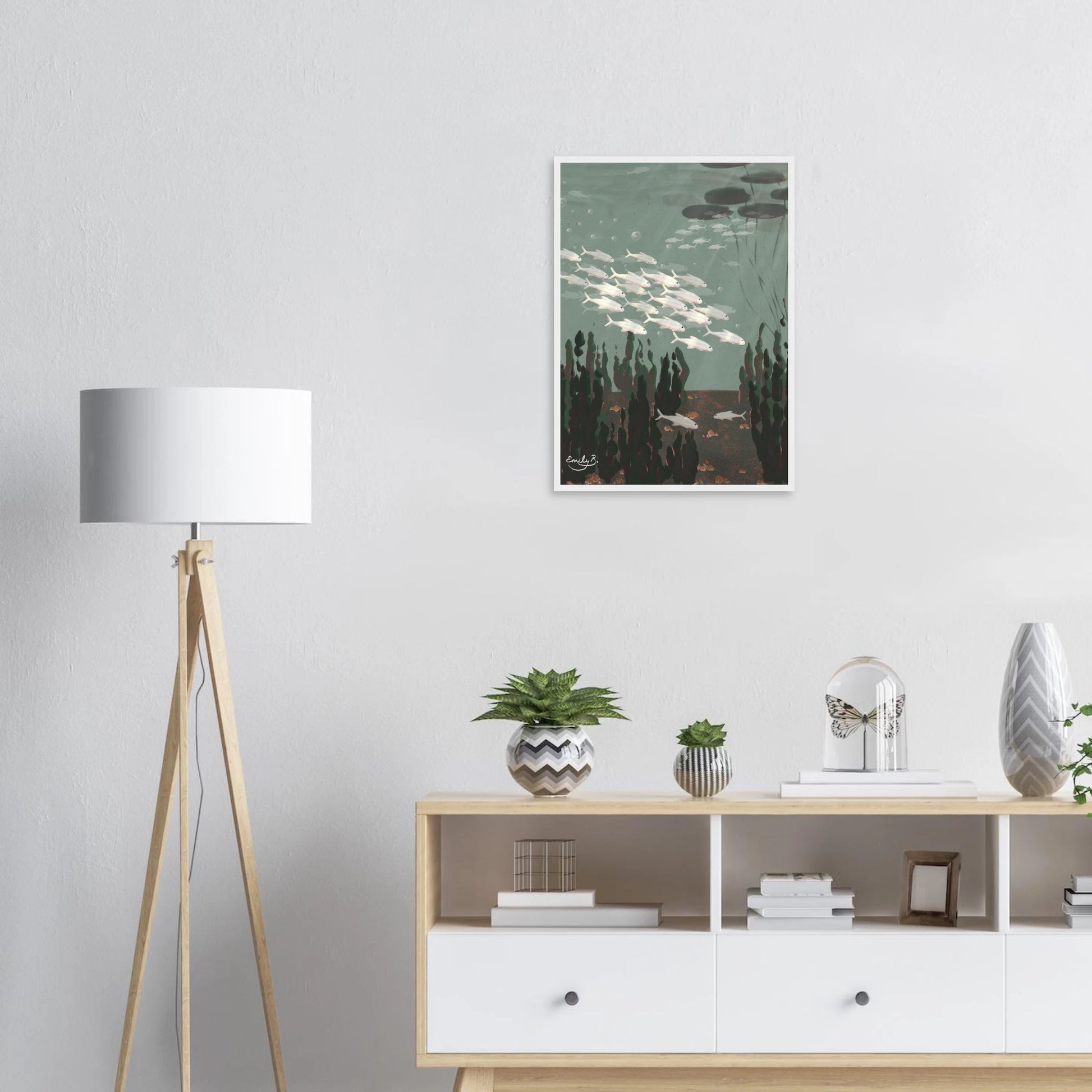 Just the Fish framed wall art used as illustrated home decor