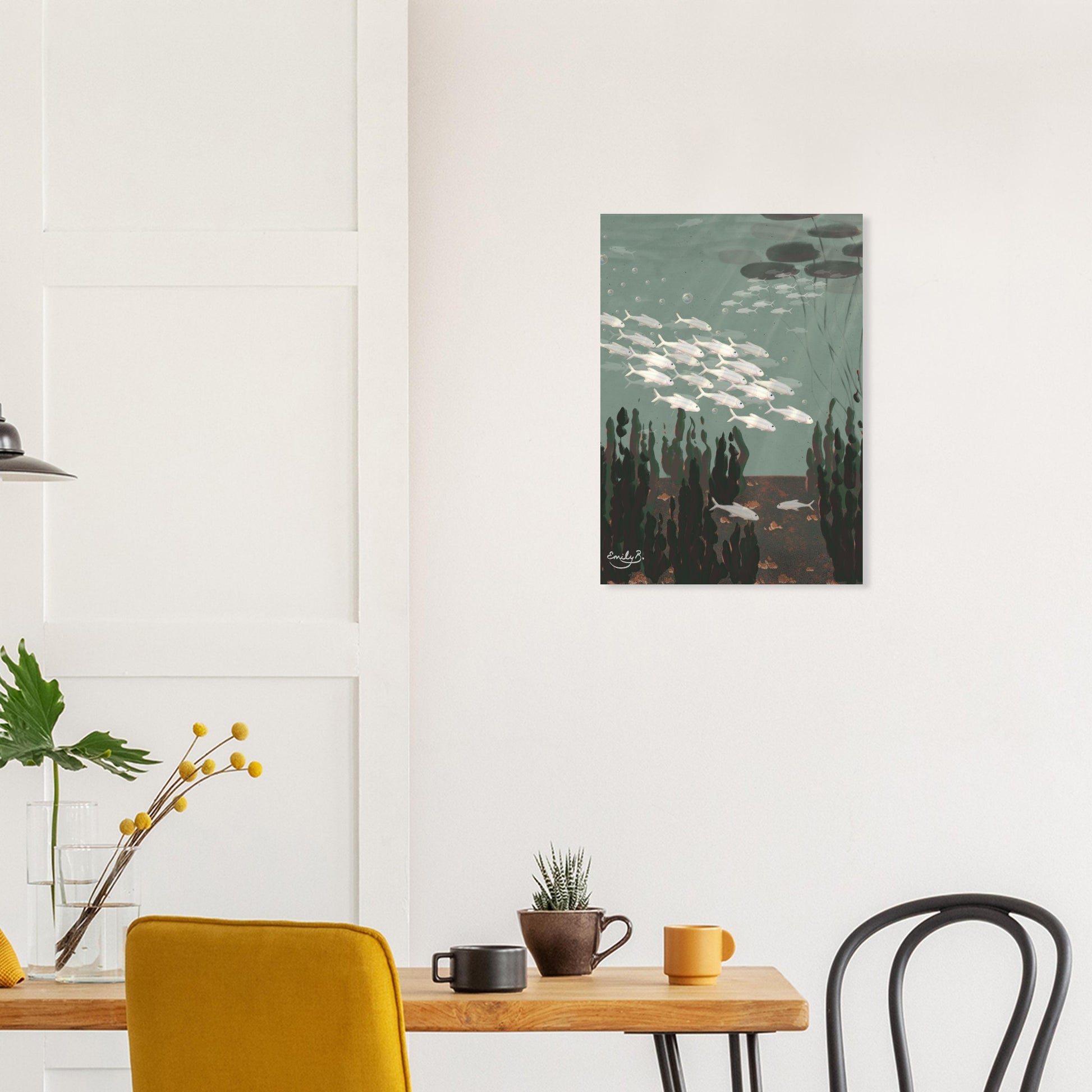 Just the Fish unframed art print styled in a modern interior setting