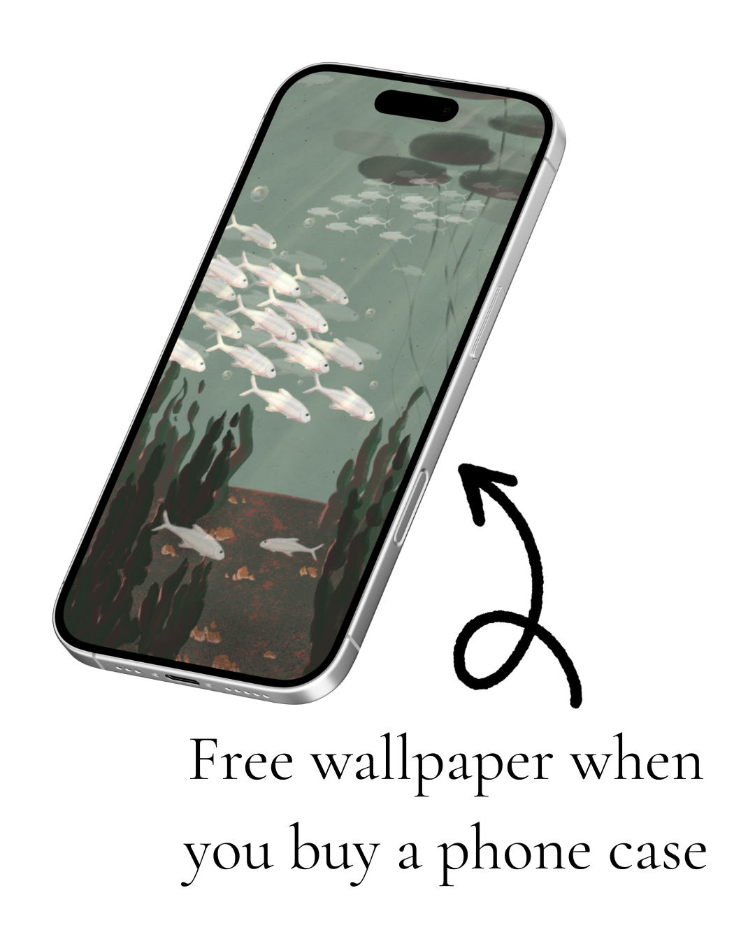 Phone case with underwater design on a white background