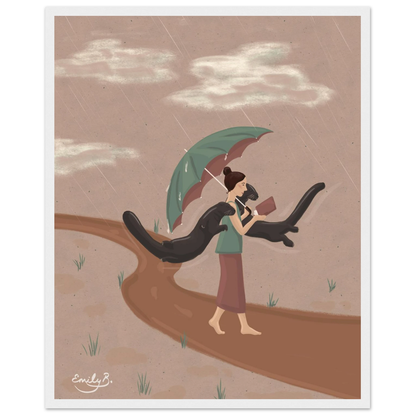 Kindred Creatures Reading Otters framed wall art for book lovers