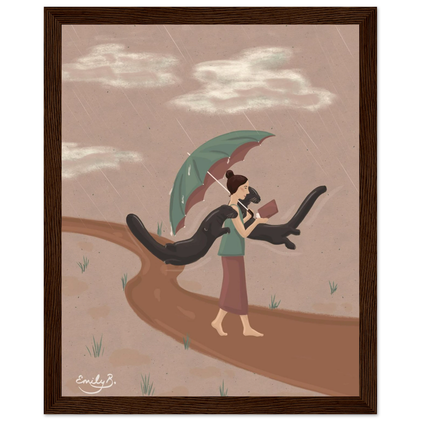 Illustrated Reading Otters framed print by Emily Bucher