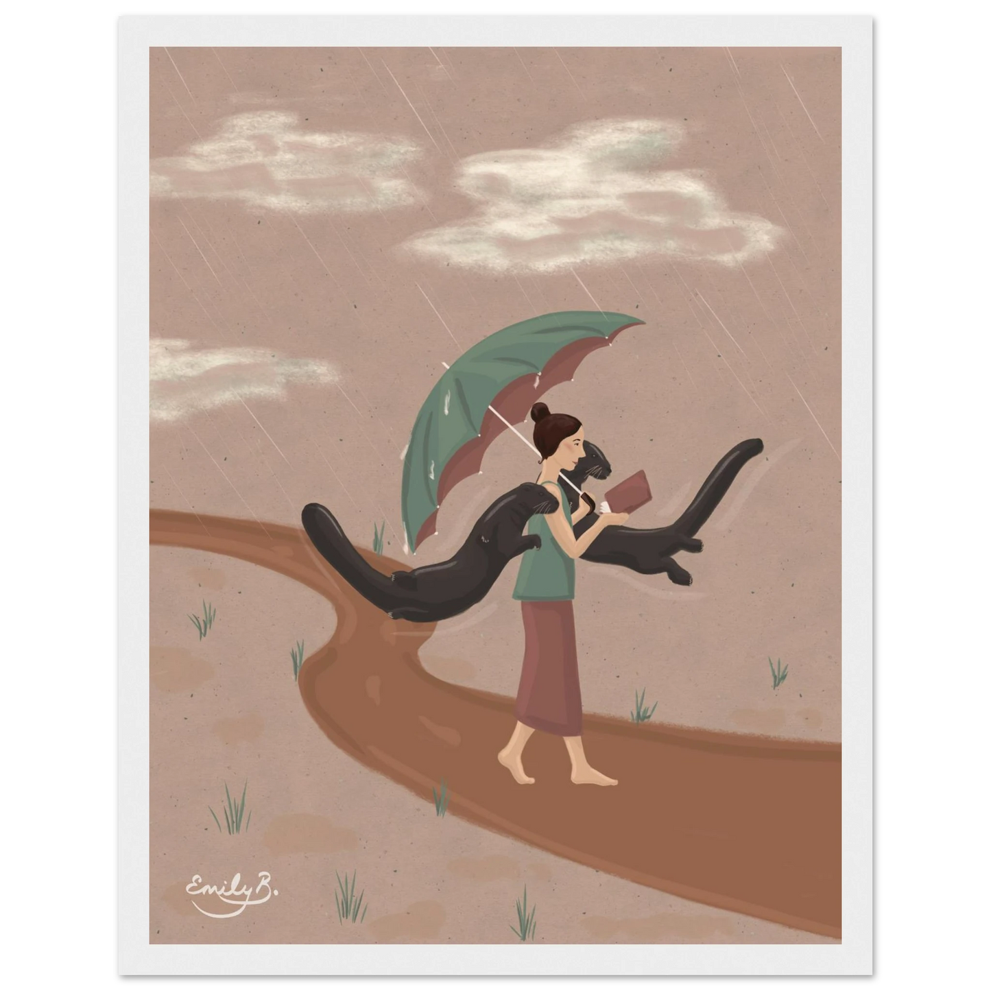 Illustrated Reading Otters framed print by Emily Bucher