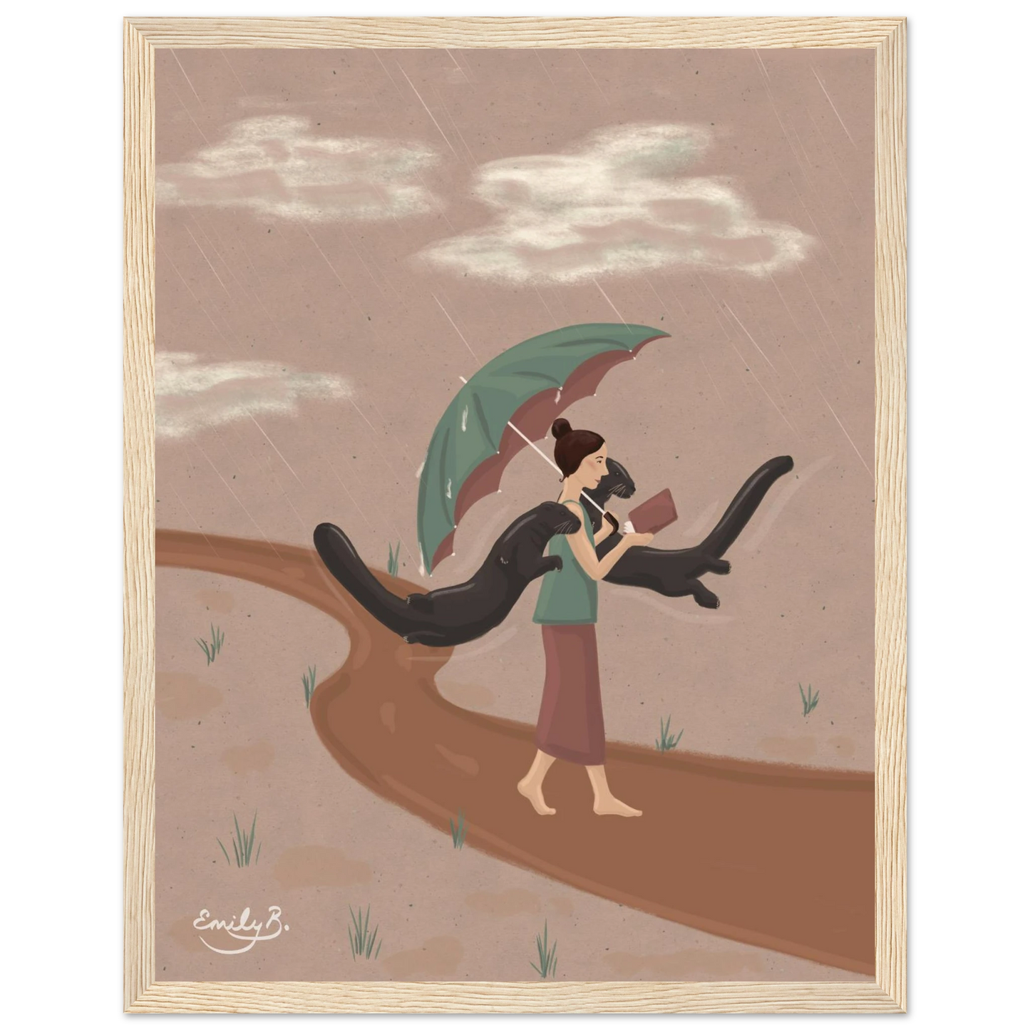 Illustrated Reading Otters framed print by Emily Bucher