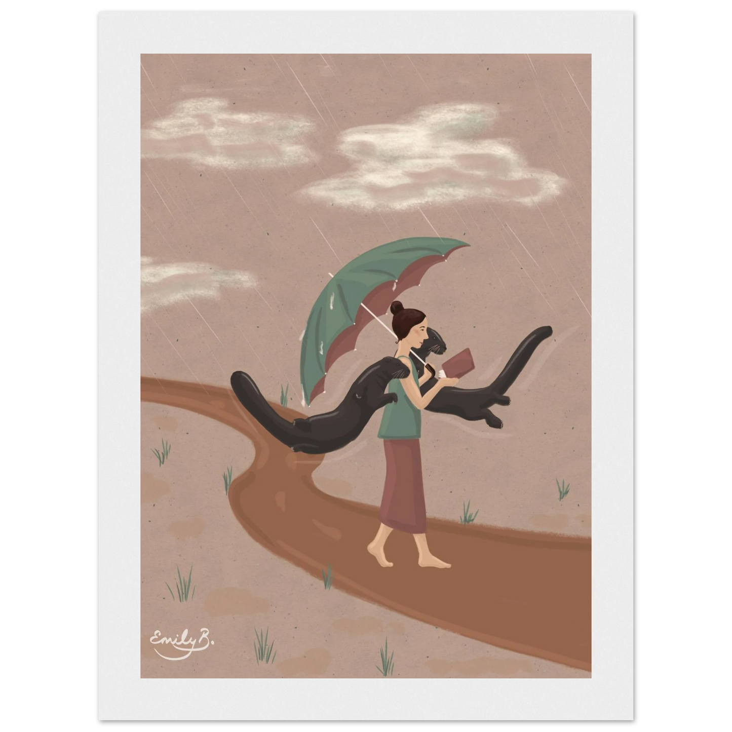 Book lover framed art print with imaginative otter illustration