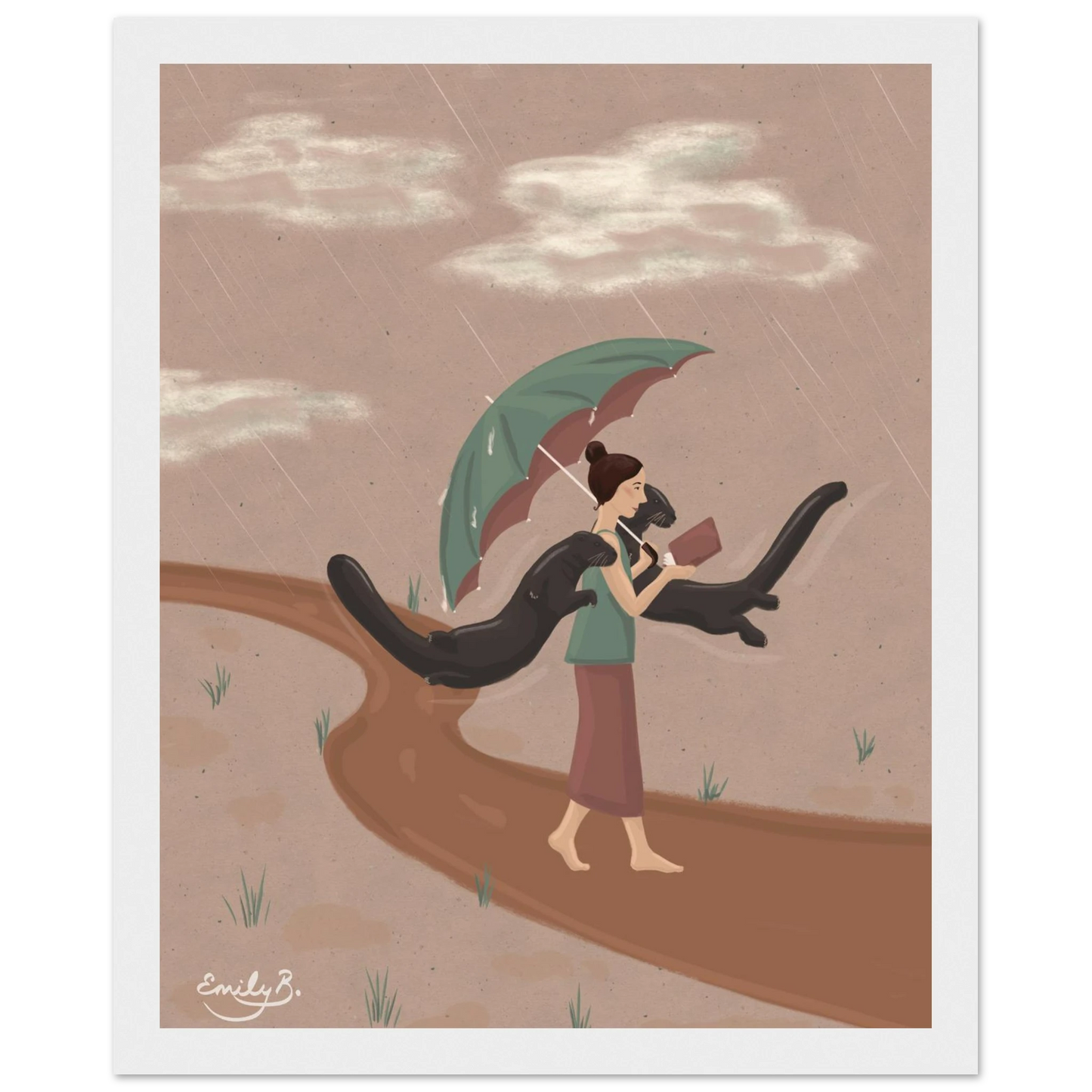 Book lover framed art print with imaginative otter illustration