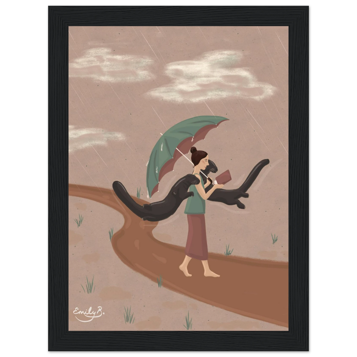 Book lover framed art print with imaginative otter illustration