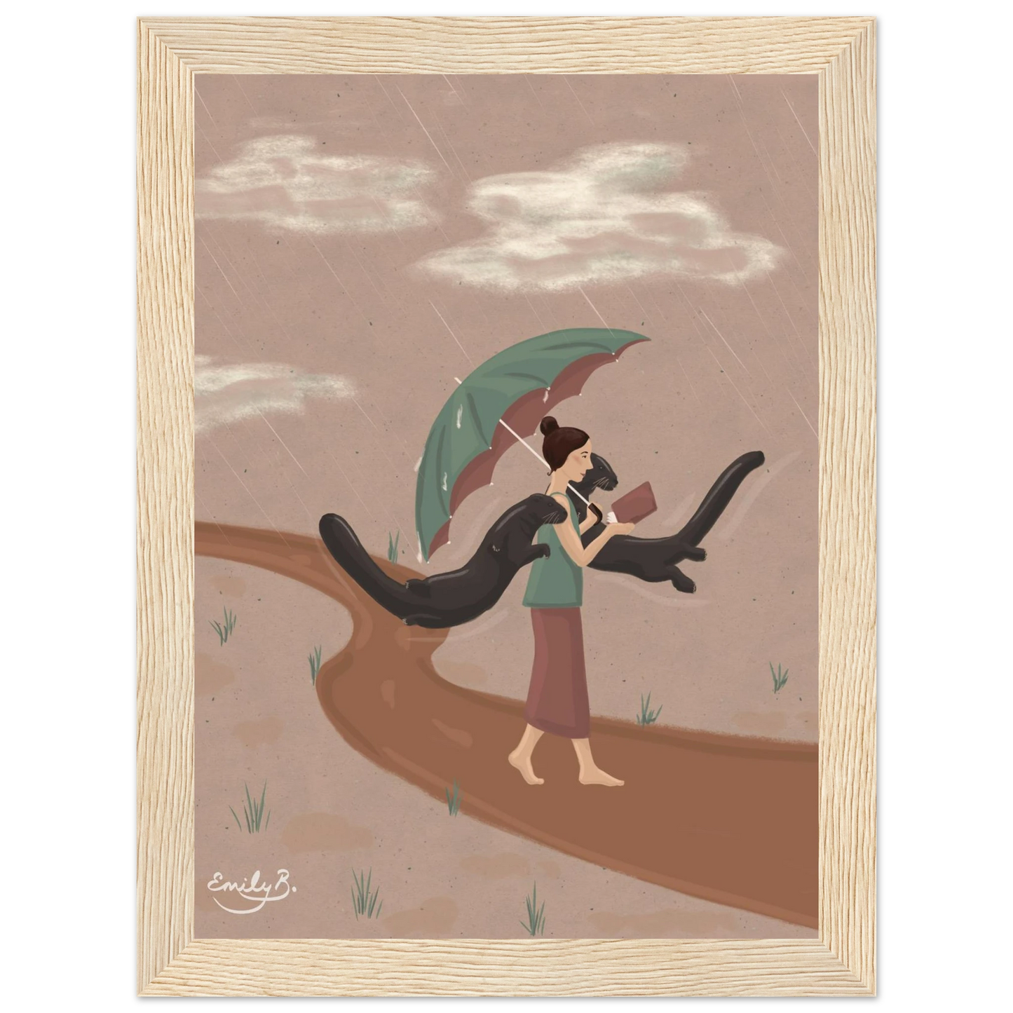 Book lover framed art print with imaginative otter illustration