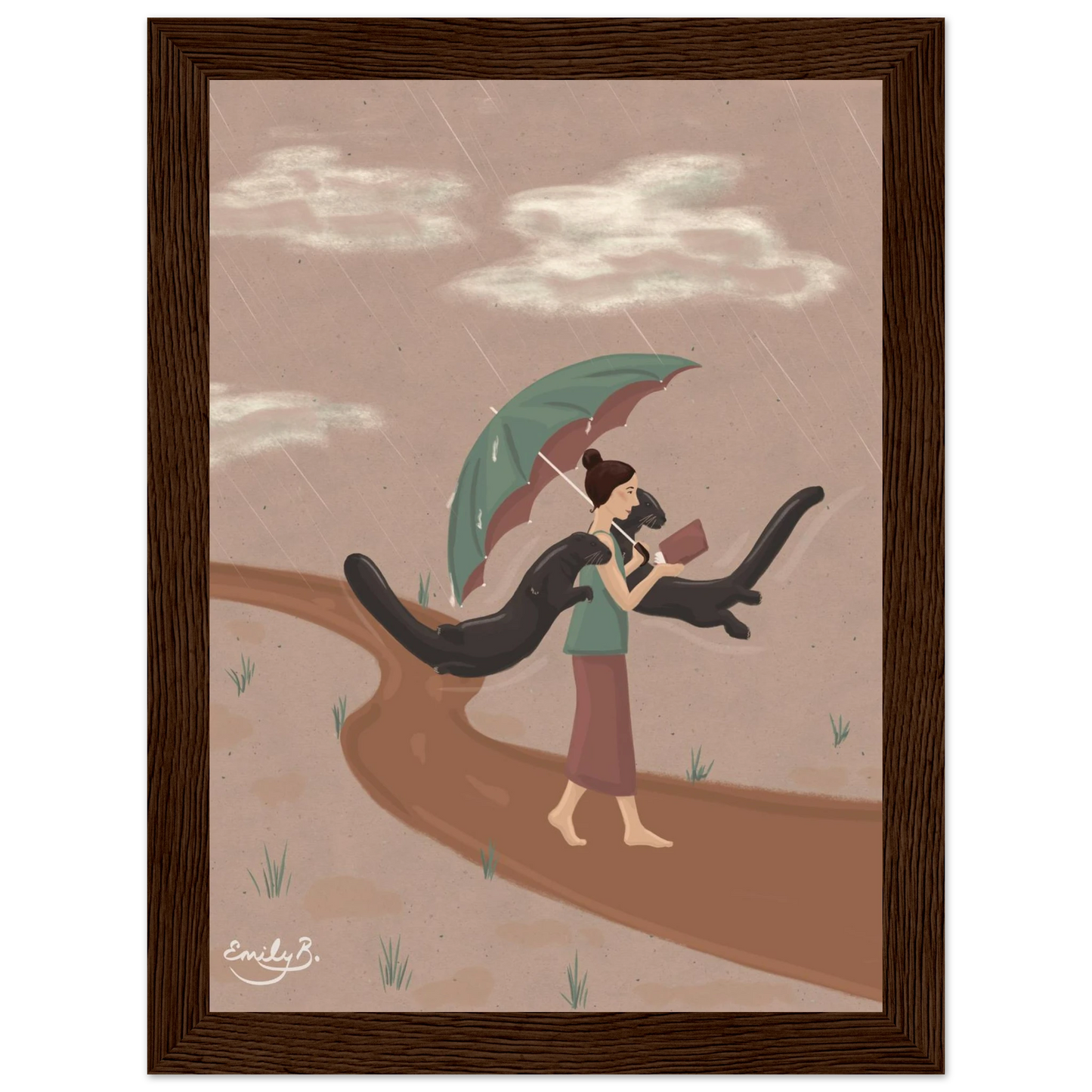 Book lover framed art print with imaginative otter illustration