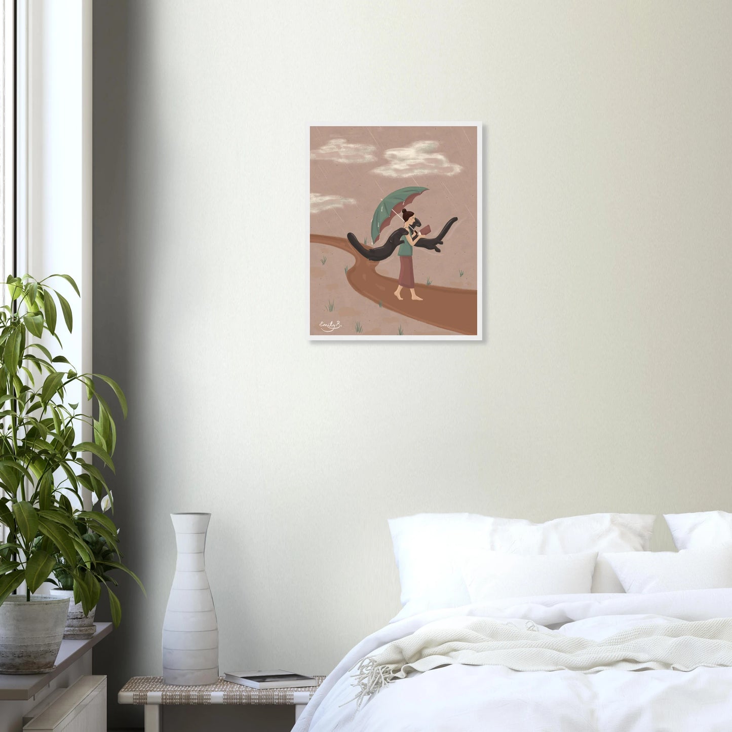 Reading Otters framed art print featuring a whimsical book lover illustration