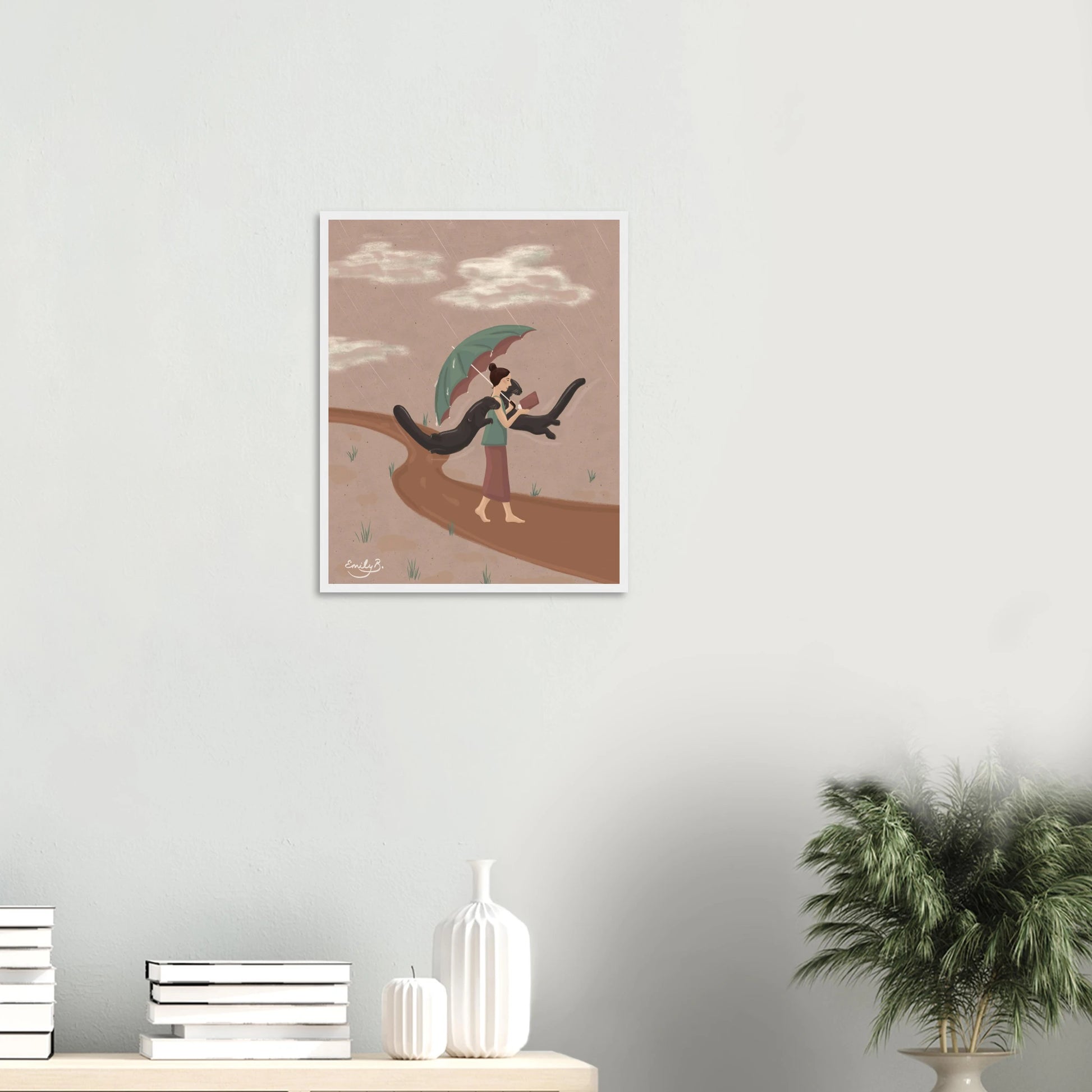 Reading Otters framed art print featuring a whimsical book lover illustration