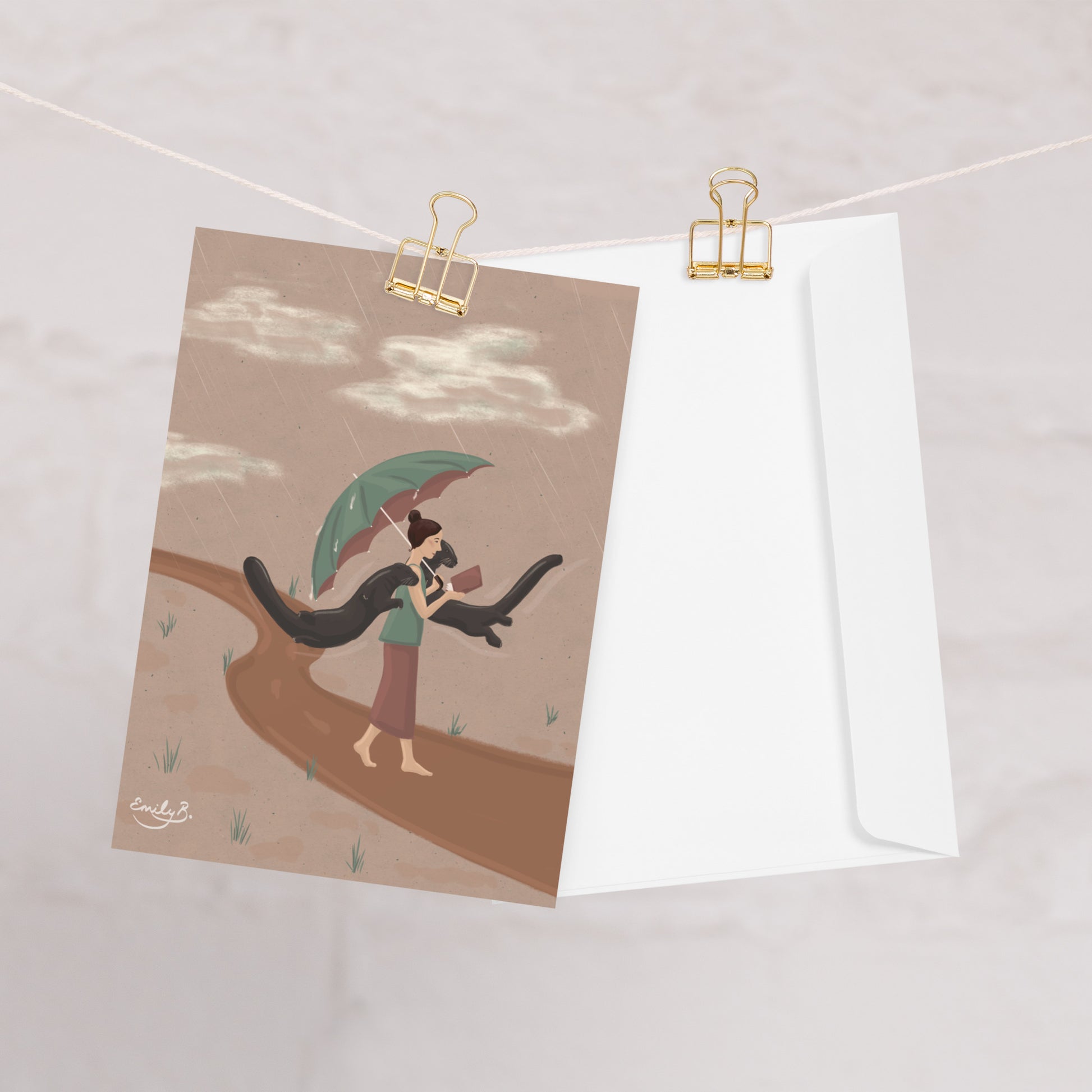 Reading Otters illustrated greeting card by Emily B.Studio