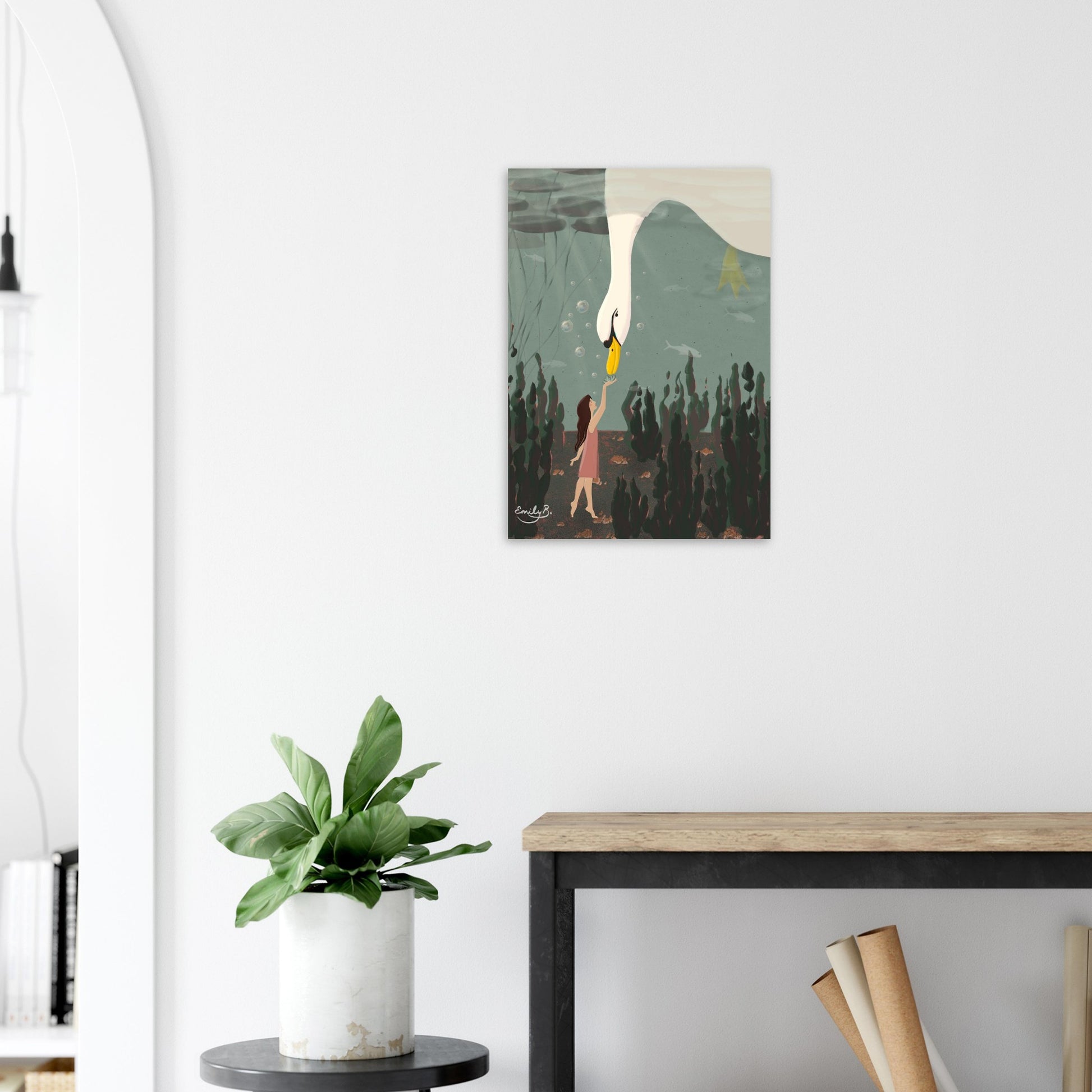 Swan Underwater animal illustration art print from the Kindred Creatures collection