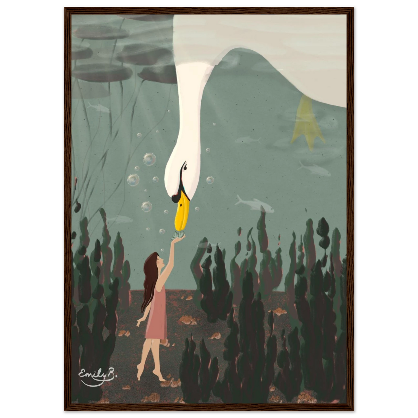 Framed narrative art print from Kindred Creatures collection by Emily Bucher