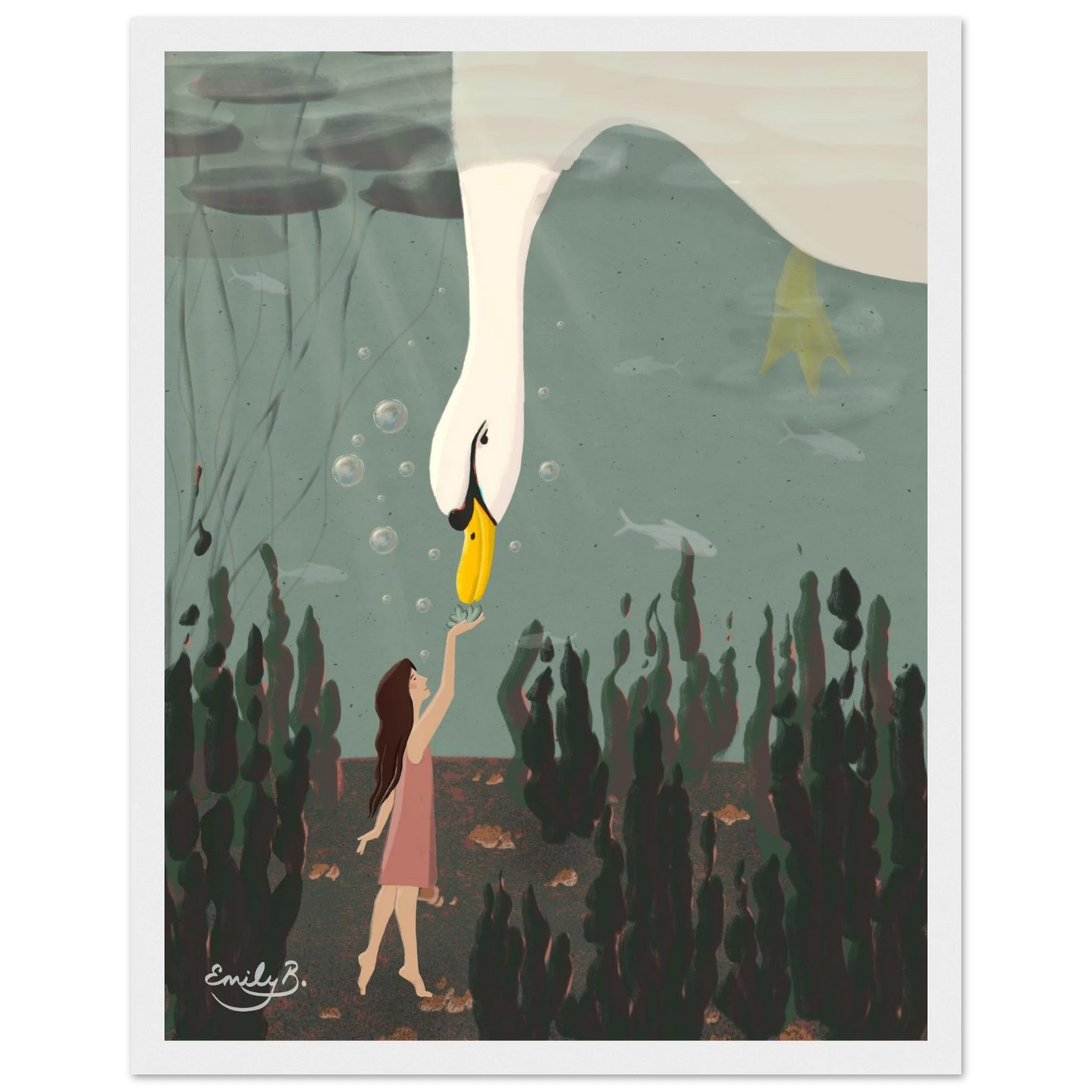 Framed illustration print featuring playful and imaginative animal storytelling