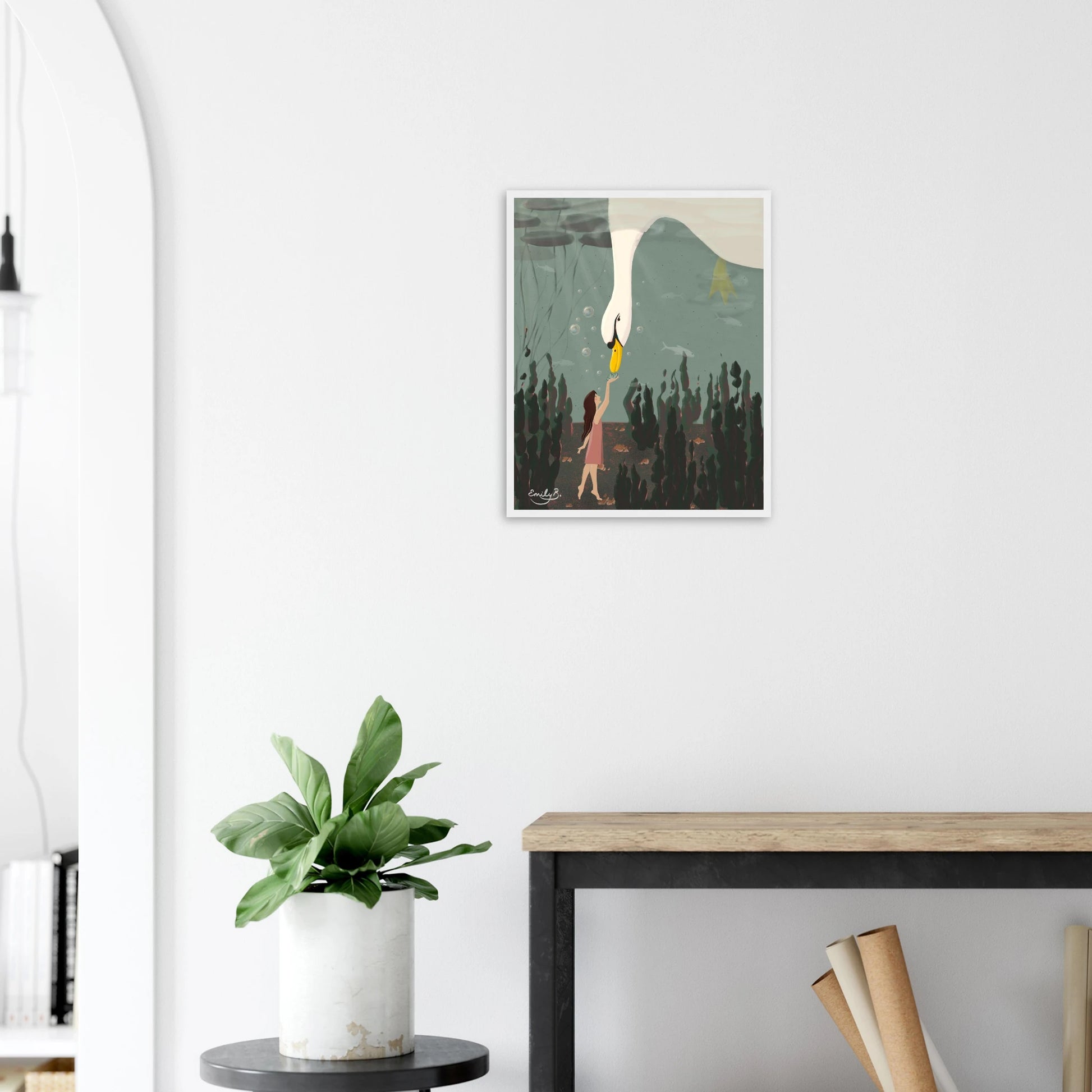 Whimsical framed print perfect for bedrooms, studios, or reading corners