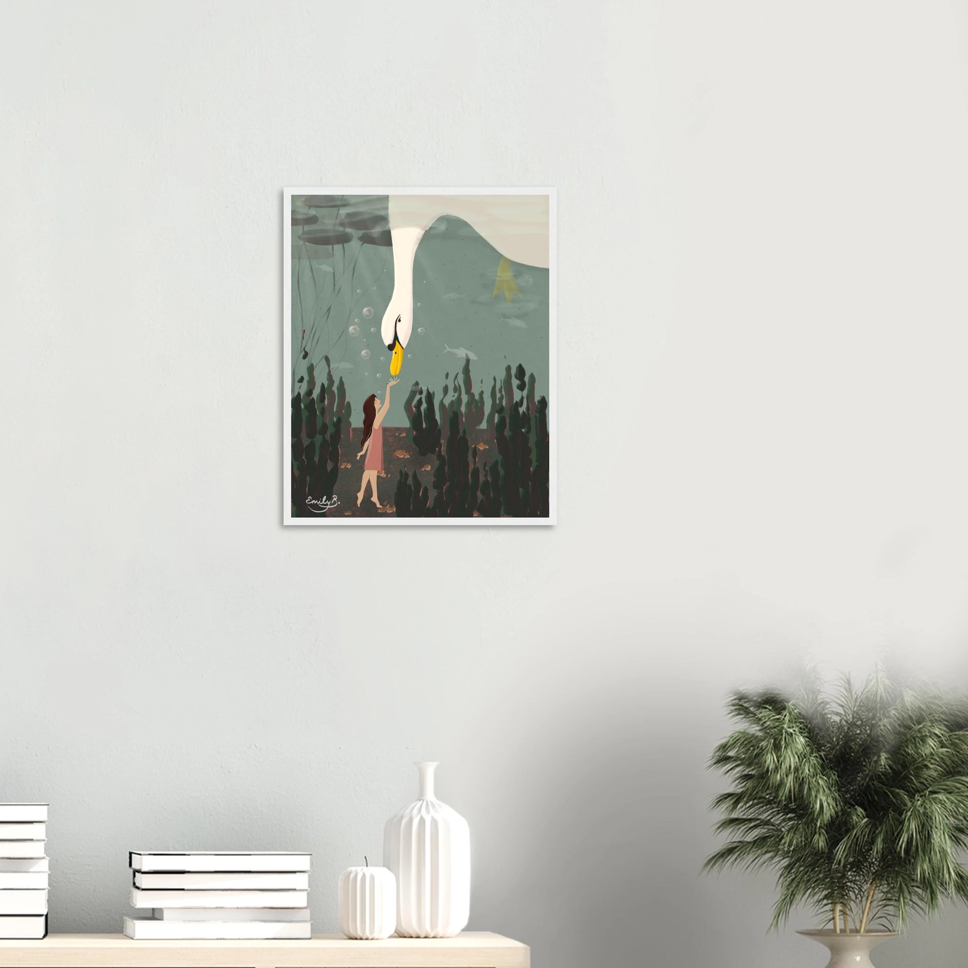 Signed framed Swan Underwater print from the Kindred Creatures collection