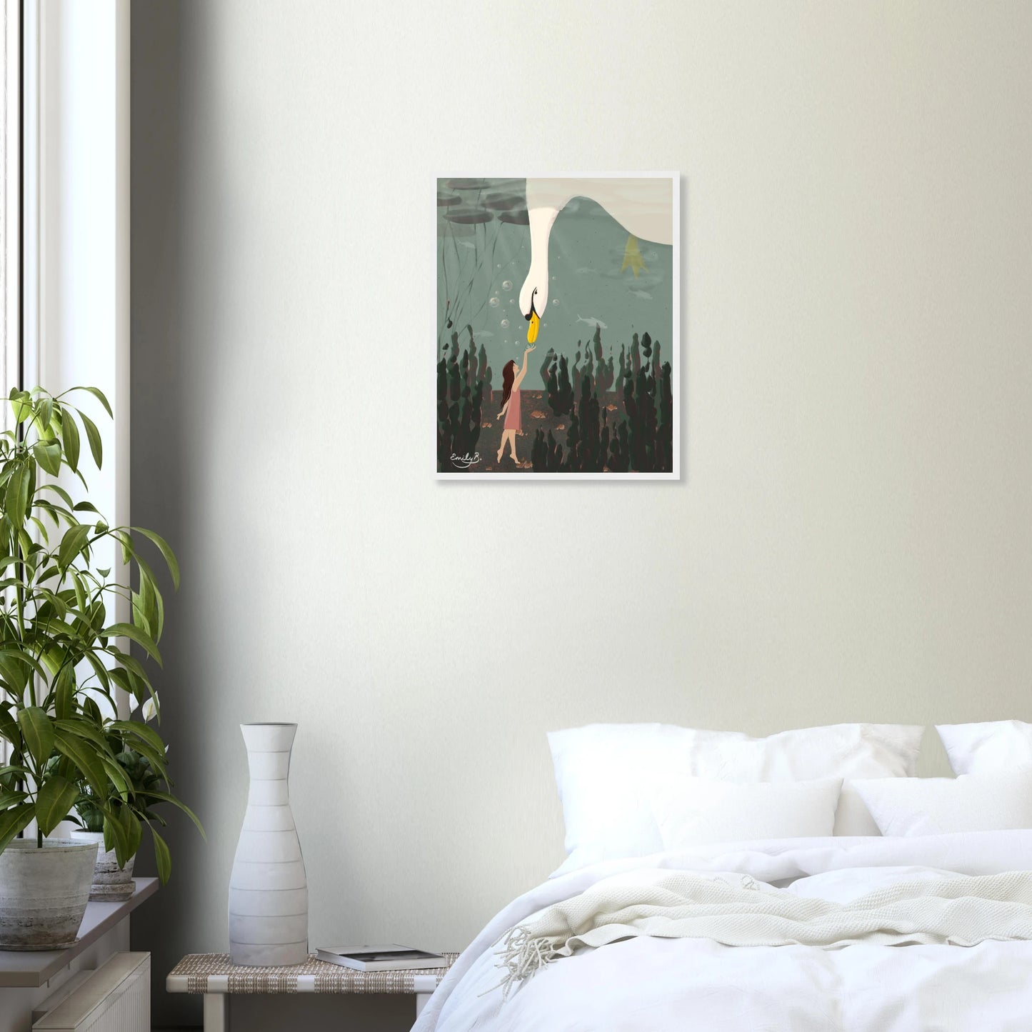 Detailed whimsical framed art print showcasing magical animal-human connection