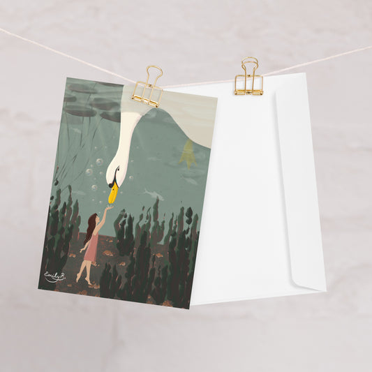 Swan Underwater illustrated card shown with envelope
