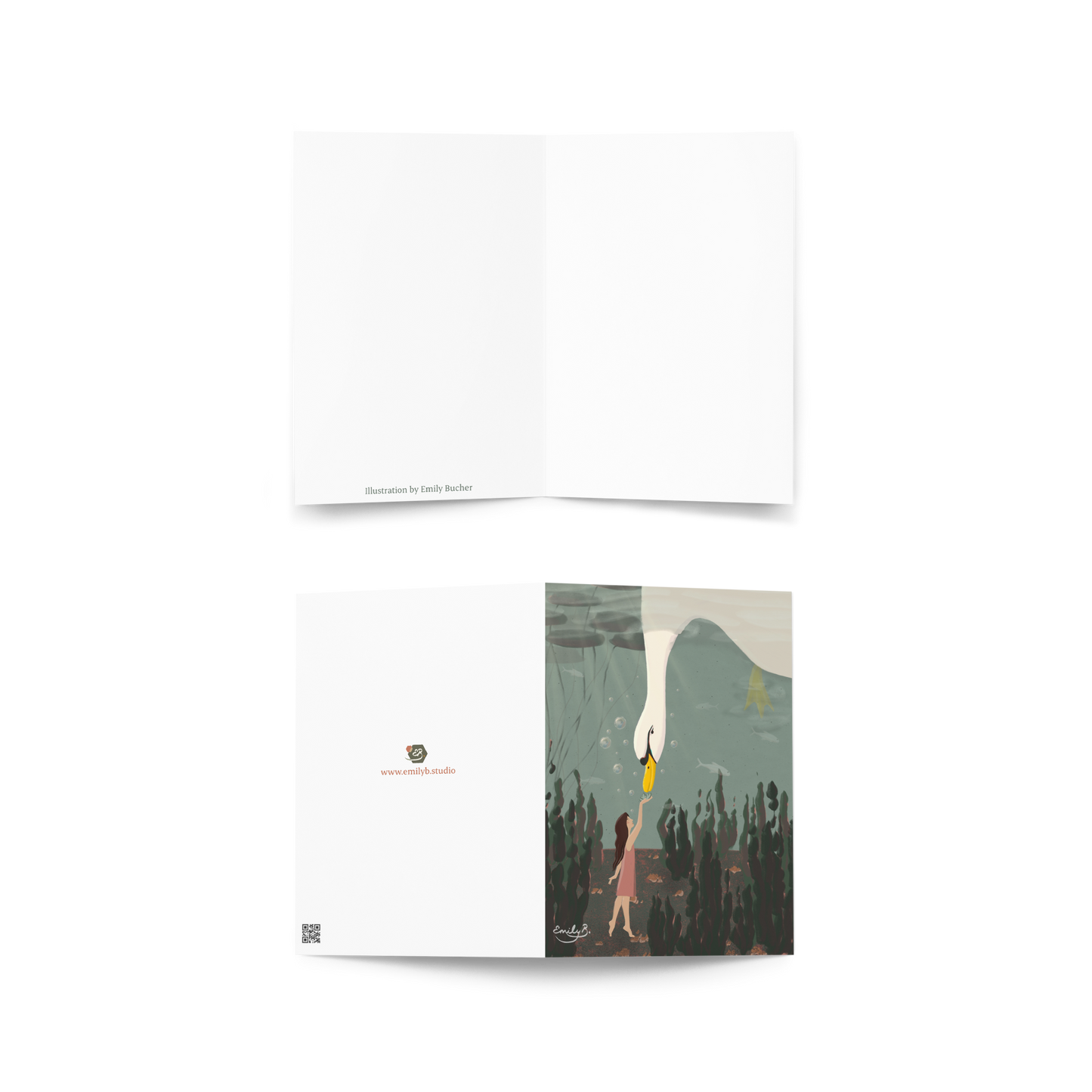 Swan Underwater art card printed on thick 5x7 inch cardstock