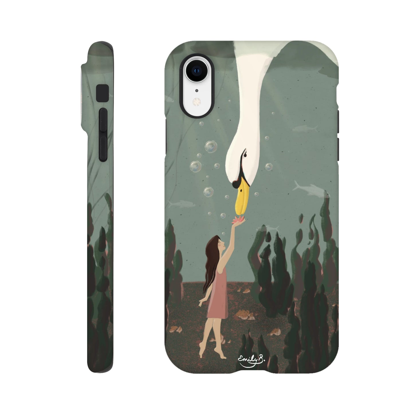 Swan underwater illustrated phone case glossy finish